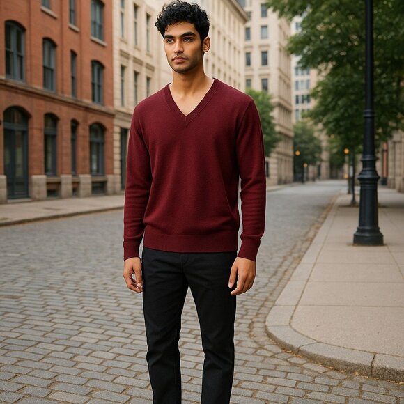 Banana Republic Mens Large Maroon Pima Cotton Cashmere V Neck Sweater Size L - Picture 1 of 8